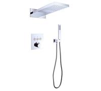 IUokLU Lussuoso Set di Rubinetti per Doccia in Nichel Spazzolato con Soffione A Pioggia, Doccetta A 5 Funzioni, Barra di Scorrimento Regolabile E Portasapone, Acciaio(J)