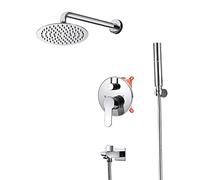 IUokLU Miscelatore Doccia A Pioggia Cromato, Set Doccia A Parete per Bagno con Soffione Doccia Rotondo da 8 Pollici, Doccetta E Beccuccio per Vasca.