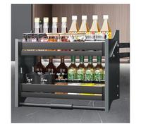IUokLU Organizzatore per Armadietti A 2 LivelliEstraibile,Ripiano A Scomparsa per Pensili,Cestello di Sollevamento in Lega di Alluminio,Porta Spezie PE(Grigio - (Lxpxa) 85,5X28X54 Cm)