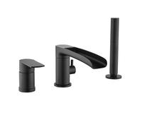 IUokLU Rubinetti per Vasca A Cascata con Soffioni Doccia, Rubinetto per Vasca da Bagno con Montaggio A Ponte, 3 Fori, Rubinetti per Vasca in Ottone, Set di Rubinetti (Nero)