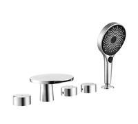 IUokLU Rubinetti per Vasca da Bagno con Soffioni Doccia, Rubinetto per Vasca Romana A Cascata, Montaggio su Ponte, Rubinetti per Vasca da Bagno in Ottone A 5 Fori, Se(Cromo)