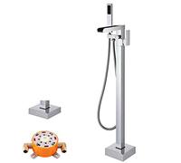 IUokLU Rubinetti per Vasca da Bagno Indipendenti, 2 modalità di Uscita dell'Acqua, Rubinetto per Vasca da Pavimento con Doccetta, Rubinetto per Vasca A Cascata con Be(Cromo)