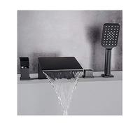 IUokLU Rubinetto per Vasca a Cascata con Acqua Calda e Fredda diffuso 4 Fori Miscelatore per Doccia da Montare sul Ponte con doccetta a 3 getti Nero,Nero