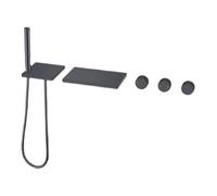 IUokLU Rubinetto per Vasca da Parete con Bocca A Cascata, Rubinetto per Vasca da Parete con Doccetta, Rubinetto per Vasca da Parete, Set Rubinetto per Doccia con Corp(Nero)