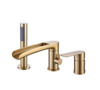 IUokLU Rubinetto per Vasca Romana, Rubinetto per Vasca A Cascata, Set di Rubinetti per Vasca da Bagno con Montaggio sul Ponte E Doccetta, Set di Rubinetti per Vasca D(Oro Spazzolato)