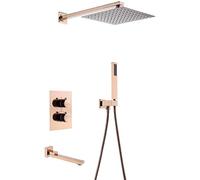 IUokLU Set di Rubinetti per Doccia, Rubinetto per Doccia in Ottone Rosa Oro, Soffione Doccia A Pioggia, Sistema Doccia per Bagno, Valvola Termostatica Deviatrice, Deco