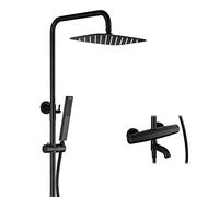 IUokLU Set di Rubinetti Termostatici per Doccia da Bagno Neri con Soffione A Pioggia, Doccetta in Ottone, Beccuccio per Vasca Pivota,