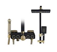 IUokLU Set Doccia Combinato Nero E Oro, Miscelatore Termostatico per Doccia da Bagno, Soffione Doccia A Pioggia, Doccetta, Rubinetto per Vasca,