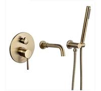 IUokLU Set Rubinetto da Bagno A Parete in Ottone, Rubinetto + Soffione Doccia, Spazzola per Doccetta, Rubinetto da Bagno Oro E Nero