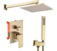 IUokLU Set Rubinetto Doccia, Rubinetto per Bagno in Ottone Spazzolato Oro, Sistema Doccia A Pioggia Nascosto per Bagno con Set di Doccetta Portatile, Soffione A Piogg(A-10 Pollici)