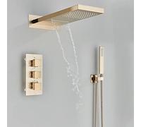 IUokLU Set Rubinetto Doccia Termostatico Nero, Soffione Doccia A Cascata con Miscelatore Termostatico A 3 Vie, Rubinetto Doccia per Vasca, Nero