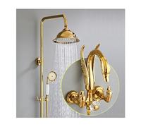 IUokLU Sistema Doccia A Pioggia, Set di Rubinetti per Doccia da Bagno in Oro, 3 Funzioni, Kit Doccia in Ottone con Valvola, Soffione Doccia A Pioggia E Soffione Doccia