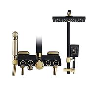 IUokLU Sistema Doccia A Pioggia, Set Doccia Combinato Nero E Oro, Set Doccia con Acqua Calda E Fredda, Set Doccia con Soffione A Pioggia, Doccetta, Rubinetto per Vasca