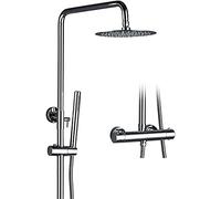 IUokLU Sistema Doccia A Pioggia, Set Doccia Termostatico, Set Doccia A Parete, Rubinetto per Bagno Cromato con Soffione A Pioggia, Doccetta in Ottone, 8 Pollici.