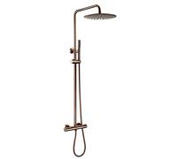 IUokLU Sistema Doccia A Pioggia, Set Doccia Termostatico, Set Doccia A Parete, Rubinetto per Bagno in Oro Rosa Spazzolato con Soffione A Pioggia, Doccetta in Ottone, (A-8 Pollici)