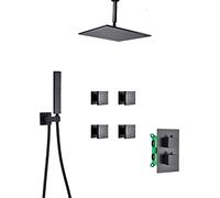 IUokLU Sistema Doccia da 12" con Getti Corporei, Soffione Doccia A Pioggia per Montaggio A Soffitto con Doccetta, Set di Accessori per Doccia Termostatici in Ottone Ne