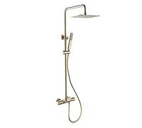 IUokLU Sistema Doccia in Oro Spazzolato, Set Rubinetto Doccia Termostatico, Set Doccia Combinato in Ottone, Miscelatore Doccia A Parete con Bocca per Vasca A Cascata,