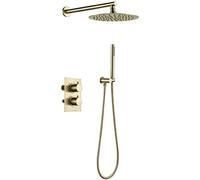 IUokLU Sistema Doccia in Oro Spazzolato, Set Rubinetto Doccia Termostatico, Sistema Doccia A Pioggia con Maniglia Singola E Doccetta, 10 Pollici