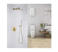 IUokLU Sistema Doccia in Ottone Dorato Spazzolato, Set di Miscelatori per Doccia di Lusso, Set Doccia Combinato Multifunzione A Doppia Maniglia con Soffione Doccia Ro(A-12 Pollici)