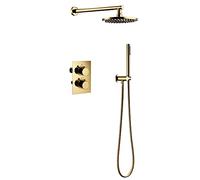 IUokLU Sistema Doccia in Titanio Oro Massiccio in Ottone Rotondo Rubinetto Termostatico Intelligente Valvola Miscelatrice Set Rubinetto Doccia Bagno, Decorazione da 12