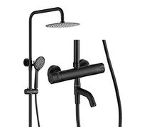 IUokLU Sistema Doccia Nero, Set Rubinetto Doccia Termostatico, Montaggio A Parete, Miscelatore per Bagno Regolabile in Altezza con Soffione Doccia, Doccetta, Beccuccio