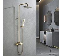 IUokLU Sistema Doccia per Bagno in Oro, Soffione Doccia A Pioggia con Doccetta Portatile, Rubinetti Doccia in Ottone A Tripla Funzione, Miscelatore per Vasca A Parete