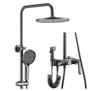 IUokLU Sistema Doccia, Set di Rubinetti per Doccia Grigi A 4 Funzioni, Set di Rubinetti per Doccia in Ottone per Bagno con Doccetta A 3 modalità, Soffione Doccia A pio