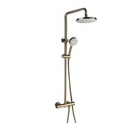 IUokLU Sistema Doccia, Set Rubinetto Doccia in Oro Spazzolato, Set Doccia Combinato in Ottone, Miscelatore Doccia A Parete con Soffione Doccia Rotondo da 8 Pollici, Do