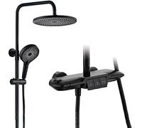 IUokLU Sistema Doccia, Set Rubinetto Doccia Termostatico Nero, Set Doccia Combinato A Parete, Miscelatore Doccia in Ottone con Soffione da 10 Pollici, Doccetta A 3 Fun