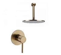 IUokLU Sistema Doccia, Soffione Doccia in Ottone Massiccio Spazzolato Color Oro da 8-10 Pollici, Rubinetto Doccia, Braccio Doccia Montato A Soffitto, Set Doccia, Lusso(Un)