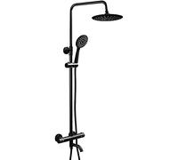 IUokLU Sistema Doccia Termostatico A Pioggia, Set Rubinetto Doccia Nero, Set Doccia Combinato A Parete, Miscelatore Doccia A Pioggia in Ottone con,