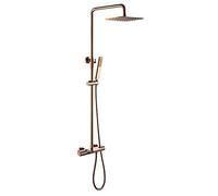 IUokLU Sistema Doccia Termostatico, Set Rubinetto Doccia in Oro Rosa, Set Doccia Combinato in Ottone, Miscelatore Doccia A Parete con Cascata, Beccuccio per Vasca, Doc