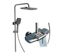 IUokLU Sistema Doccia Termostatico, Set Rubinetto Doccia per Bagno Grigio 40° C Miscelatore Doccia Termostatico 3 Funzioni Kit Doccia con 4 modalità Soffione Doccia Po