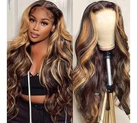 IUPin 200% Densità Evidenziare Ombre Pizzo Anteriore Parrucca Dei Capelli Umani 13X4 Hd Senza Glueless Corpo Onda Pizzo Anteriore Parrucche Capelli Umani Pre Strappati Colore 4/27 Biondo Miele Fro