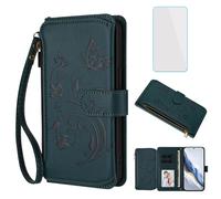 IUQXU Cover per Doro 8100/Doro 8200 Libro con Pellicola Vetro Temperato Antiurto Porta Carte Case Farfalla Fiore Custodia in Pelle Portafoglio per Doro 8100+ 8200+ Doro8100 Doro8200 Plus Verde