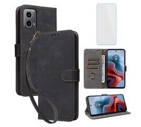 IUQXU Cover per Motorola MOTO G34 5G/MOTO G45 5G Libro con Pellicola Vetro Temperato [Blocco RFID] Antiurto Slot Carte Supporto Custodia in Pelle Portafoglio per Motorola G 34 MOTO G 45 5G Nero