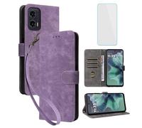 IUQXU Cover per Motorola Moto G35 5G Libro con Pellicola Vetro Temperato [Blocco RFID] Antiurto Slot Carte Supporto Flip Custodia in Pelle Portafoglio per Motorola G35 G 35 MotoG35 5G Viola