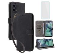 IUQXU Cover per Motorola Moto G35 5G Libro con Pellicola Vetro Temperato [Blocco RFID] Antiurto Slot Carte Supporto Flip Custodia in Pelle Portafoglio per Motorola G35 G 35 MotoG35 5G Nero
