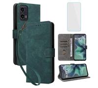 IUQXU Cover per Motorola Moto G35 5G Libro con Pellicola Vetro Temperato [Blocco RFID] Antiurto Slot Carte Supporto Flip Custodia in Pelle Portafoglio per Motorola G35 G 35 MotoG35 5G Verde