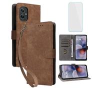 IUQXU Cover per Motorola Moto G55 5G Libro con Pellicola Vetro Temperato [Blocco RFID] Antiurto Slot Carte Supporto Flip Custodia in Pelle Portafoglio per Motorola G55 G 55 MotoG55 5G Marrone