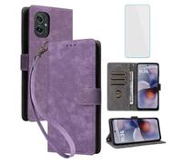 IUQXU Cover per Motorola Moto G55 5G Libro con Pellicola Vetro Temperato [Blocco RFID] Antiurto Slot Carte Supporto Flip Custodia in Pelle Portafoglio per Motorola G55 G 55 MotoG55 5G Viola