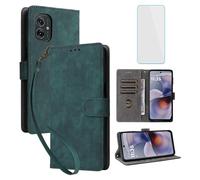 IUQXU Cover per Motorola Moto G55 5G Libro con Pellicola Vetro Temperato [Blocco RFID] Antiurto Slot Carte Supporto Flip Custodia in Pelle Portafoglio per Motorola G55 G 55 MotoG55 5G Verde