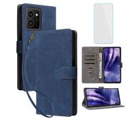 IUQXU Cover per Nokia HMD Skyline Libro con Pellicola Vetro Temperato [Blocco RFID] Antiurto Slot Carte Supporto Kickstand Flip Custodia in Pelle Portafoglio per Nokia Skyline HMD Sky line 5G Blu