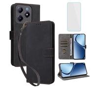 IUQXU Cover per OPPO Realme C61 4G/Realme C63 4G Libro con Pellicola Vetro Temperato [Blocco RFID] Antiurto Carte Supporto Flip Custodia in Pelle Portafoglio per Realme C 61 C 63 RealmeC63 4G Nero