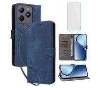 IUQXU Cover per OPPO Realme C61 4G/Realme C63 4G Libro con Pellicola Vetro Temperato [Blocco RFID] Antiurto Carte Supporto Flip Custodia in Pelle Portafoglio per Realme C 61 C 63 RealmeC63 4G Blu