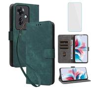 IUQXU Cover per OPPO Reno11 F 5G Libro con Pellicola Vetro Temperato [Blocco RFID] Antiurto Slot Carte Supporto Kickstand Flip Custodia in Pelle Portafoglio per OPPO Reno 11F 11 F 5G Reno11F Verde