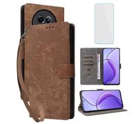 IUQXU Cover per Realme 12x 5G/Realme 13 5G/Realme 12 5G Libro con Pellicola Vetro Temperato [Blocco RFID] Antiurto Supporto Custodia in Pelle Portafoglio per Realme12x Realme13 Realme12 5G Marrone