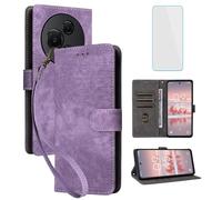IUQXU Cover per TCL 605/TCL 60 SE Libro con Pellicola Vetro Temperato [Blocco RFID] Antiurto Supporto Custodia in Pelle Portafoglio per TCL605 T517D TCL 60SE Viola