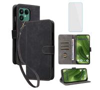 IUQXU Custodia a portafoglio per Fairphone 6 5G con pellicola protettiva [blocco RFID] in pelle con supporto per carte di credito e cavalletto, per Fairphone6, FP6, Fairphone Gen.6, nero