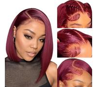 Iuscacey 99J Borgogna Pizzo Parrucche Anteriori 13X4 Pizzo Frontale Corto Bob Parrucca Capelli Umani Pre Pizzicato Attaccatura Naturale per Le Donne Colore Vino Rosso